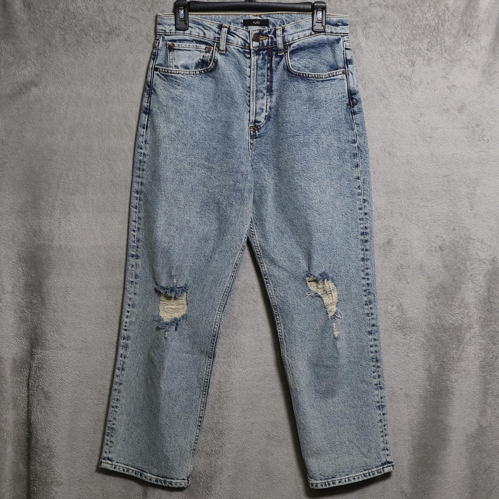 Ruti Jeans Women 1 30x27 Blue Acid Wash Distressed High Rise Straight Button Fly